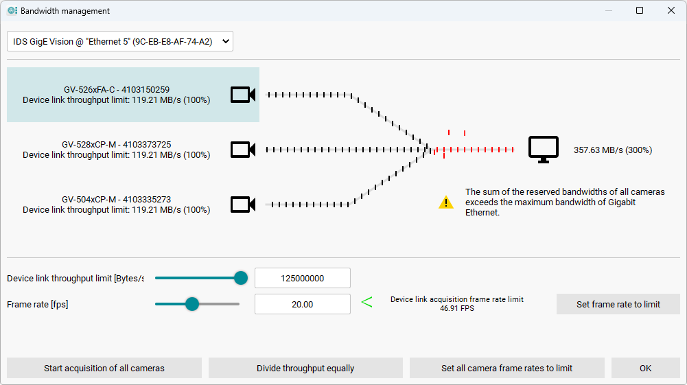 Fig. 227: Bandwidth management of GigE cameras