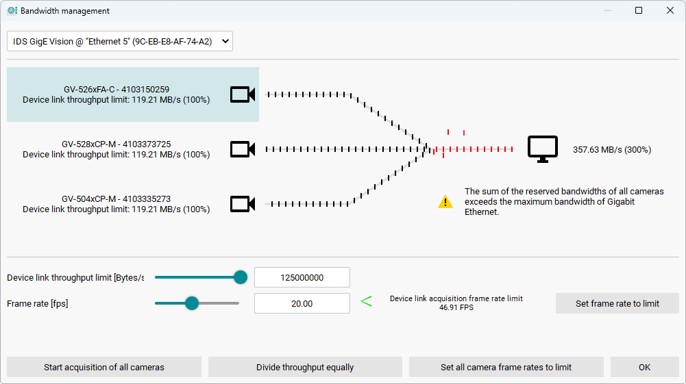 Fig. 213: Bandwidth management of GigE cameras