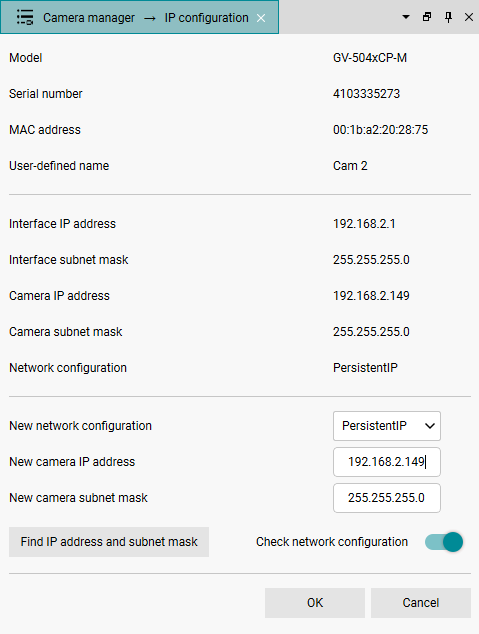 Fig. 226: Configure the IP address of a GigE camera