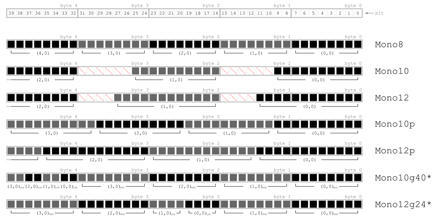Fig. 28: Data representation of monochrome pixel formats
