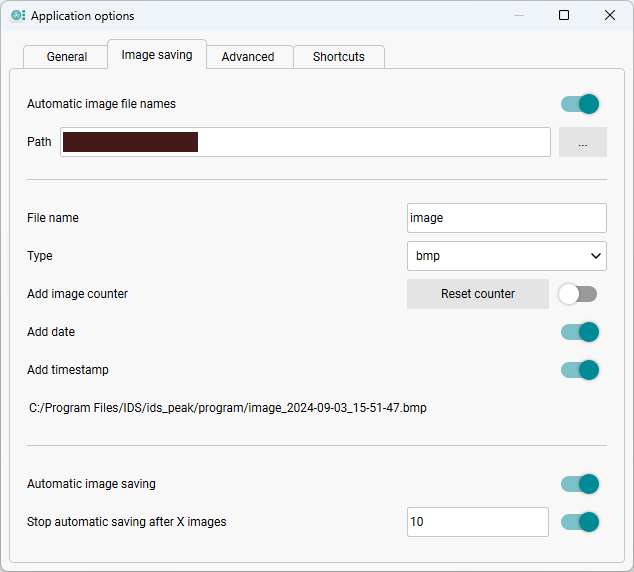 Fig. 252: Settings for image saving