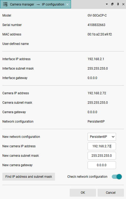 Fig. 233: Configure the IP address of a GigE camera Fig. 233: Configure the IP address of a GigE camera