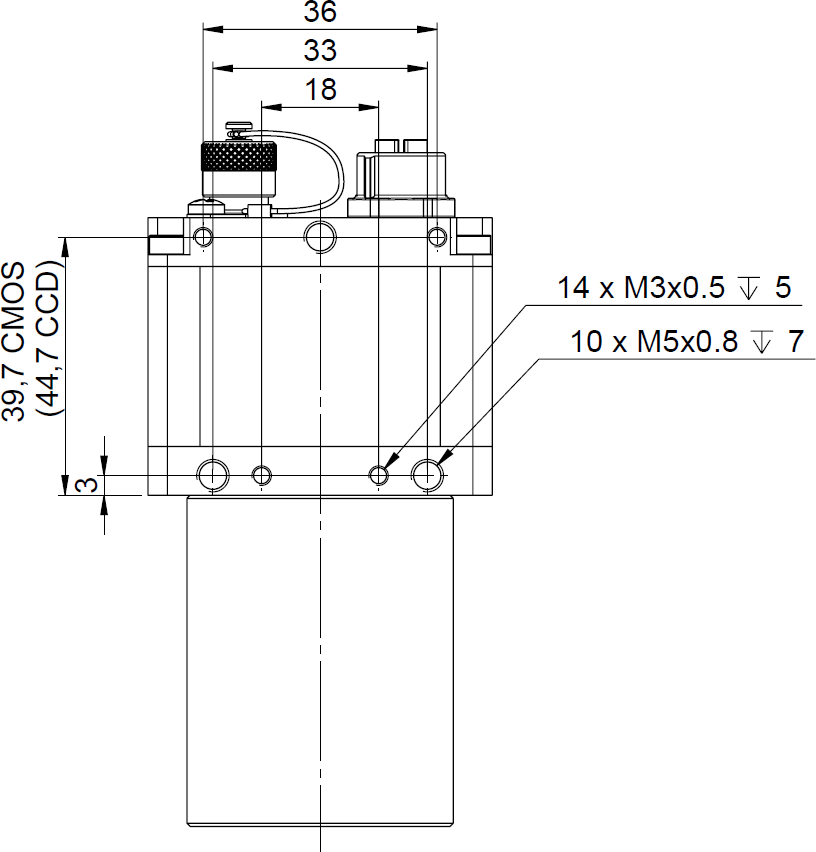 Fig. 630: GigE uEye RE PoE -  top view (with lens tube)