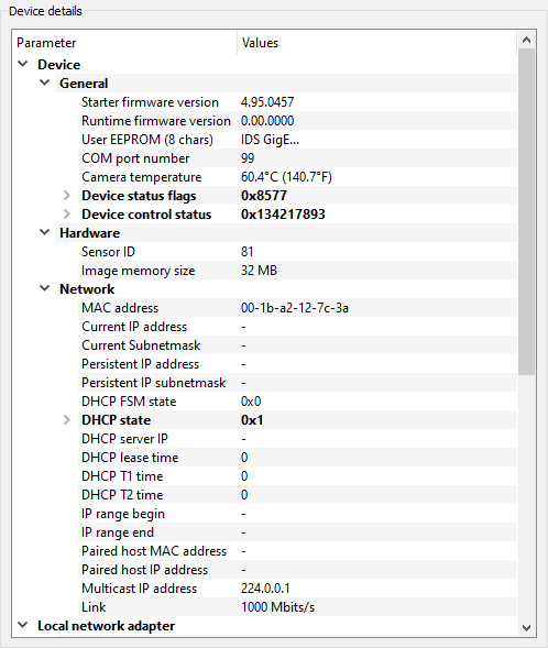 Fig. 103: IDS Camera Manager - Parameter list