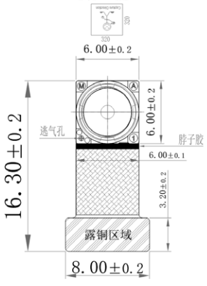 Prophesee Metavision GenX320 CN3 compact optical module drawing